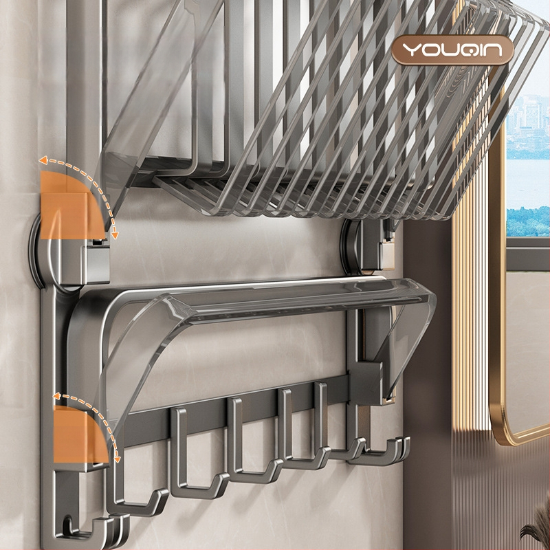 Nástenný vešiak na uteráky so saciovacími zátkami, z kovu, nosnosť 5 kg, 1 riadok, moderný minimalistický štýl, bez vŕtania