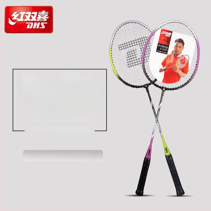 DHS 1012, 2 vienetų badminton raketės komplektas, aliuminio lydinio rėmas, nailono siūlai, pradedantiesiems jaunimui