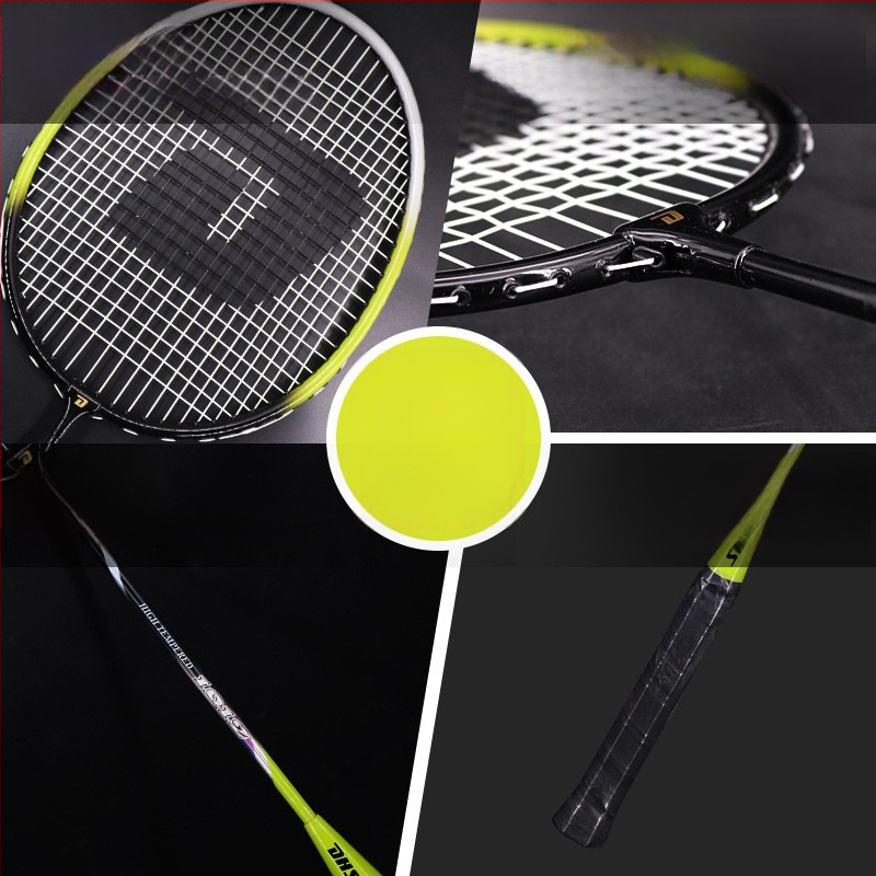 DHS 1012, 2 vienetų badminton raketės komplektas, aliuminio lydinio rėmas, nailono siūlai, pradedantiesiems jaunimui