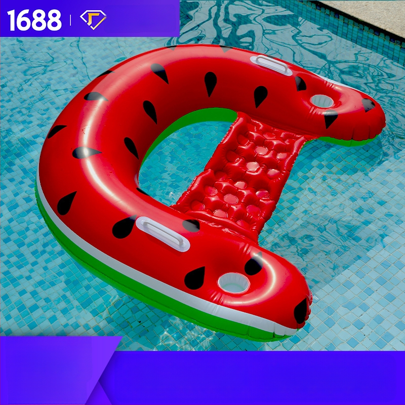 Nafukovacie plávajúce lehátko vo forme melóna – U-tvarovaný plávajúci gauč, ekologický PVC, licencovaná súkromná značka