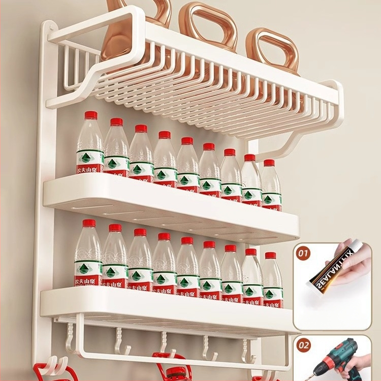 Jiayun hliníkový 3-podlažný bezvŕtový stojan na uteráky do kúpeľne s háčikmi a tyčou – nosnosť 10 kg, povrch s plastovým náterom, moderný ľahký luxusný štýl