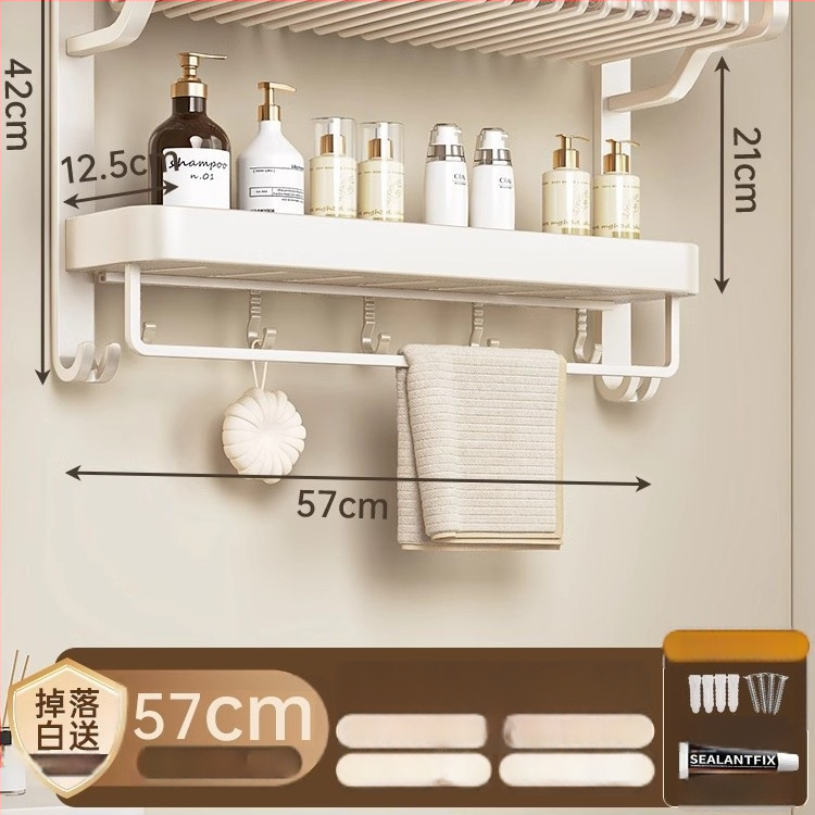 Jiayun hliníkový 3-podlažný bezvŕtový stojan na uteráky do kúpeľne s háčikmi a tyčou – nosnosť 10 kg, povrch s plastovým náterom, moderný ľahký luxusný štýl