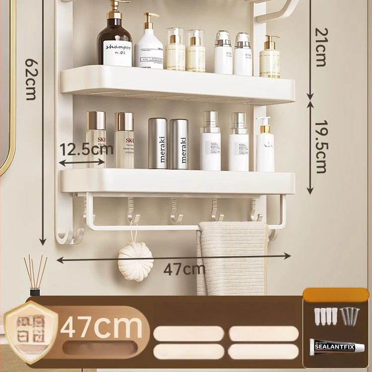 Jiayun hliníkový 3-podlažný bezvŕtový stojan na uteráky do kúpeľne s háčikmi a tyčou – nosnosť 10 kg, povrch s plastovým náterom, moderný ľahký luxusný štýl