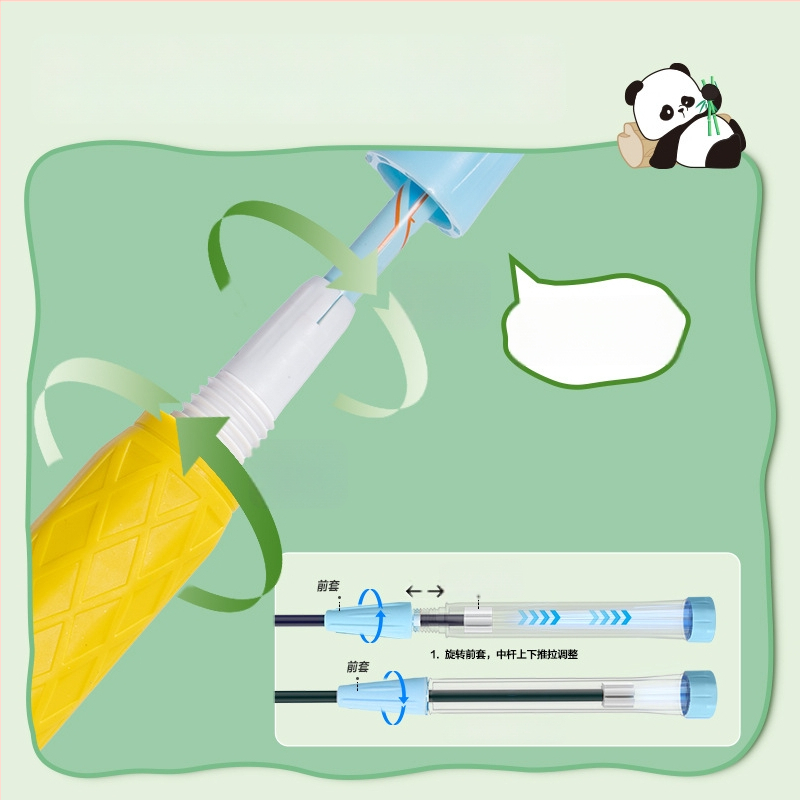 Bedmintonová raketa s teleskopickou reguláciou a deleným dizajnom, rám z železného zliatiny, dĺžka 665 mm, vlákna s vysokou elasticitou