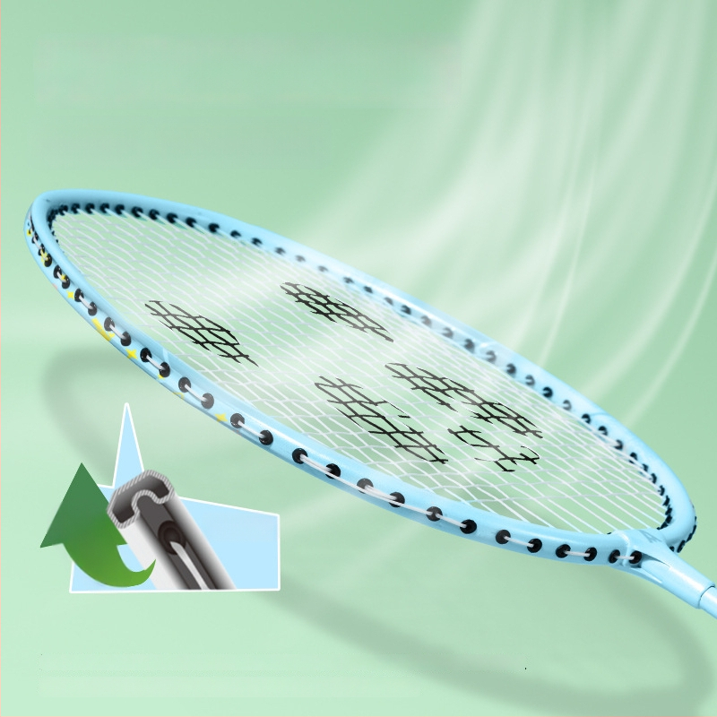 Bedmintonová raketa s teleskopickou reguláciou a deleným dizajnom, rám z železného zliatiny, dĺžka 665 mm, vlákna s vysokou elasticitou