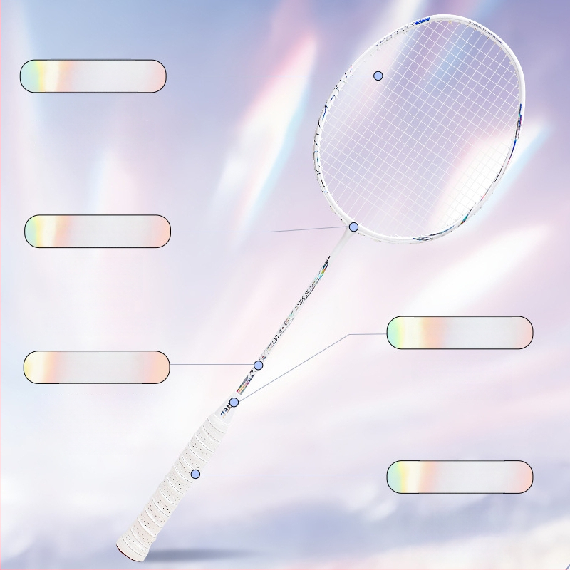 Badmintoni reket meestele ja naistele, süsinikkiust raam, kaal 80–84 g, käepideme paksus G4, otsene löök, nailonist stringid