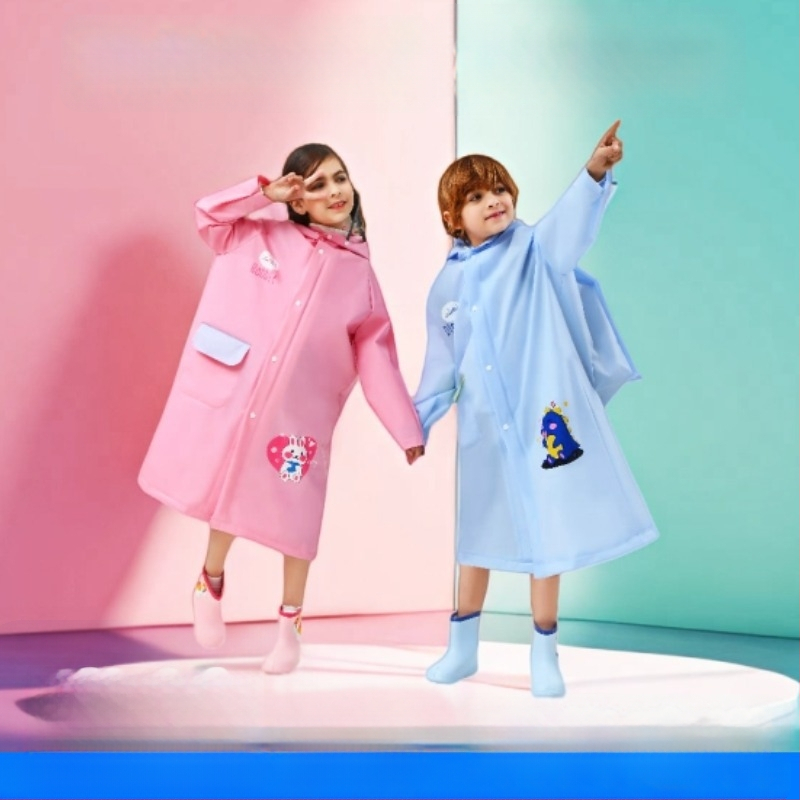 Detský dažďový pončó z EVA materiálu, cartoon štýl, viacúčelové dažďové pončo pre deti, konvenčná hrúbka, bez impregnácie