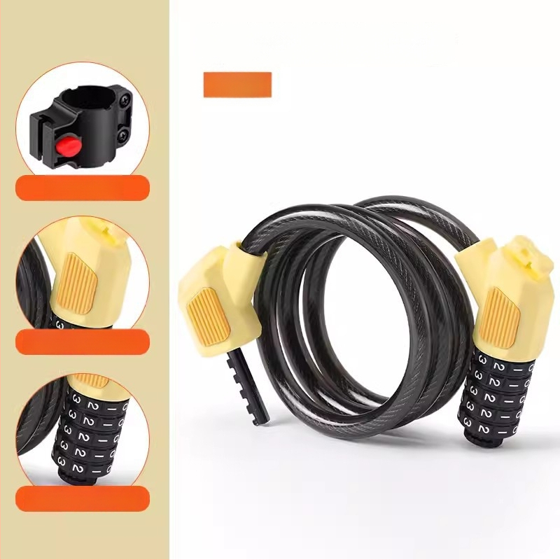 Päťčíselný zámok na bicykel JOHORSE CB-11028, oceľové lanko, všeobecné použitie, hmotnosť 500 g