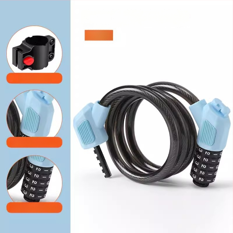 Päťčíselný zámok na bicykel JOHORSE CB-11028, oceľové lanko, všeobecné použitie, hmotnosť 500 g