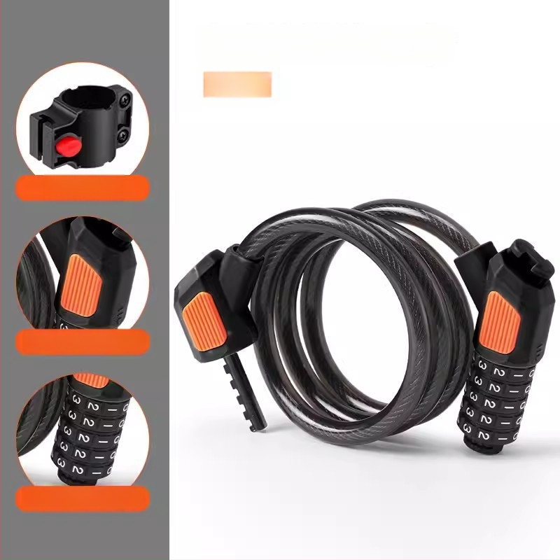 Päťčíselný zámok na bicykel JOHORSE CB-11028, oceľové lanko, všeobecné použitie, hmotnosť 500 g