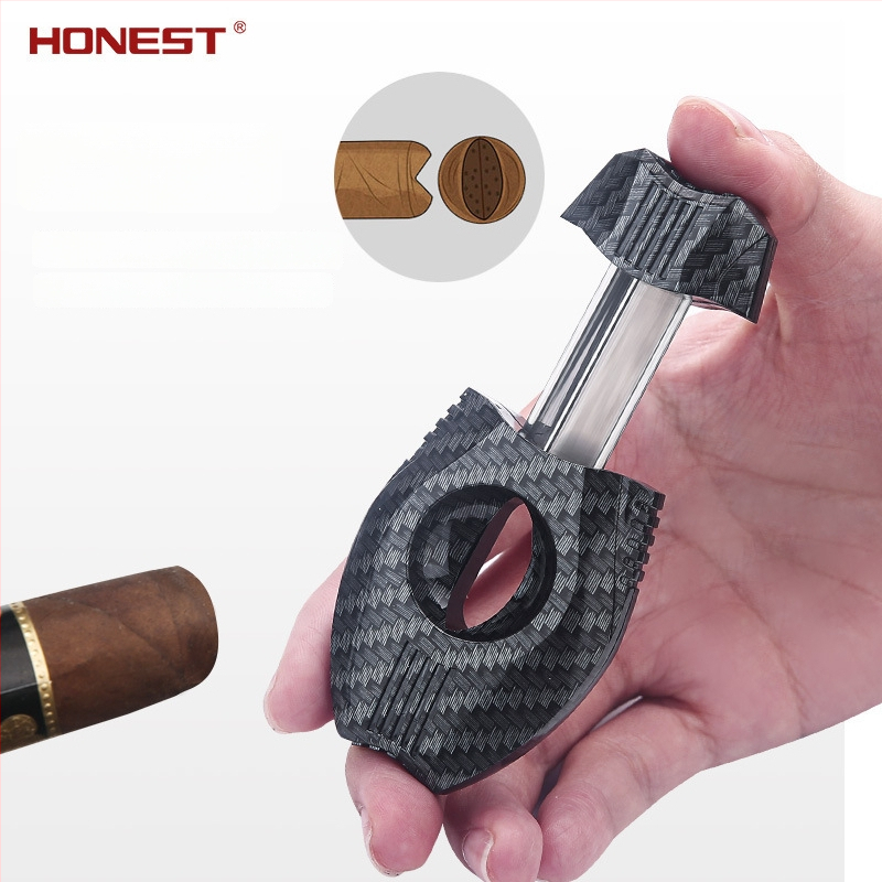 Nožnice na cigare, dvojstranné, nerezová oceľ, povrch karbónových vlákien, značka Hong Lin, ručné ovládanie