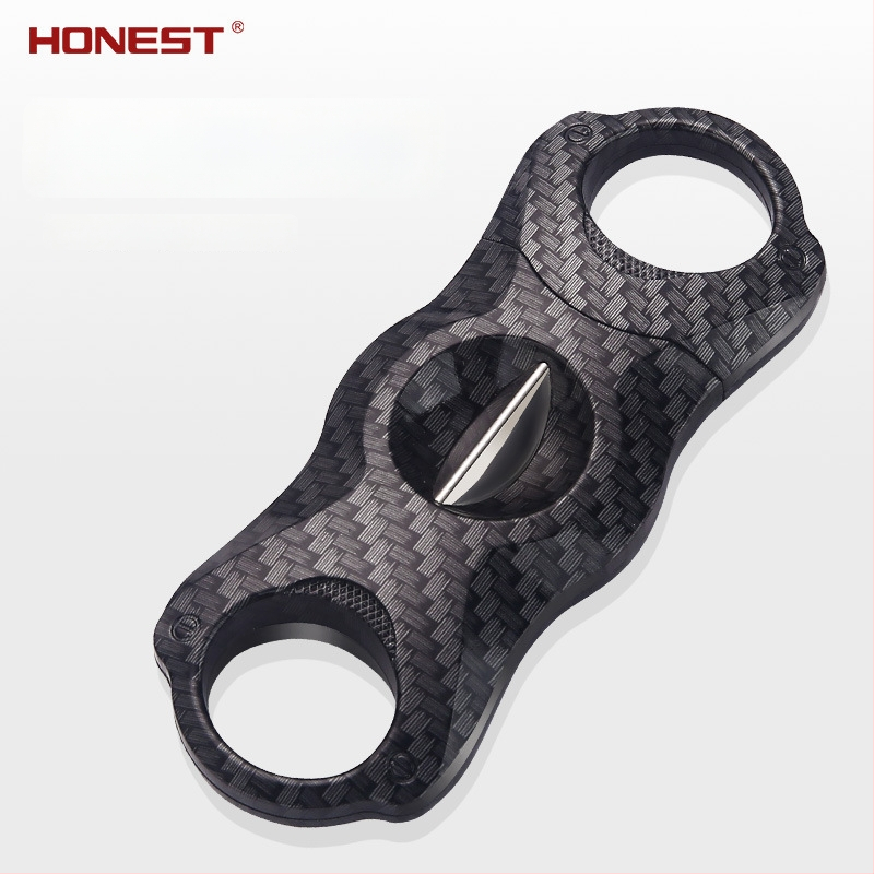 Nožnice na cigare, dvojstranné, nerezová oceľ, povrch karbónových vlákien, značka Hong Lin, ručné ovládanie