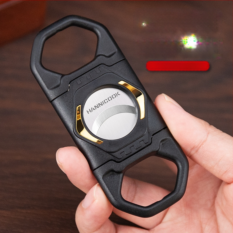 2-v-1 rezník na cigary s držiakom, ručná výroba, plast, laserové/elektroplatované povrch, značka HANNICOOK HCJ-017