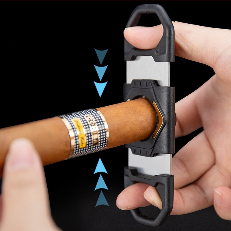 2-v-1 rezník na cigary s držiakom, ručná výroba, plast, laserové/elektroplatované povrch, značka HANNICOOK HCJ-017