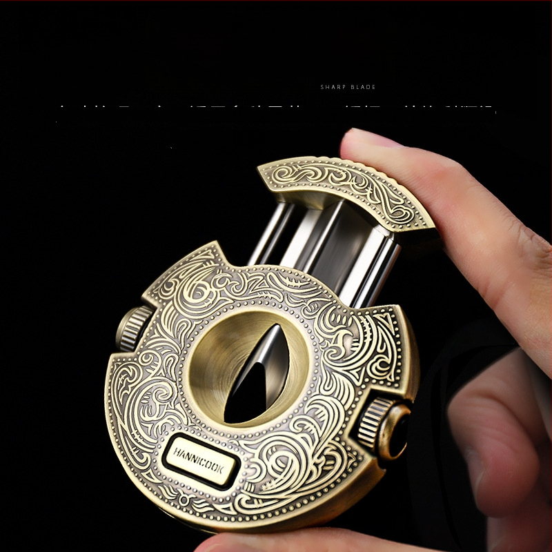 HANNICOOK zastrihávač cigár, V-tvarovaný z nerezovej ocele, telo zo zinkovej zliatiny, viaceré funkcie, poloautomatické otváranie a dierovanie