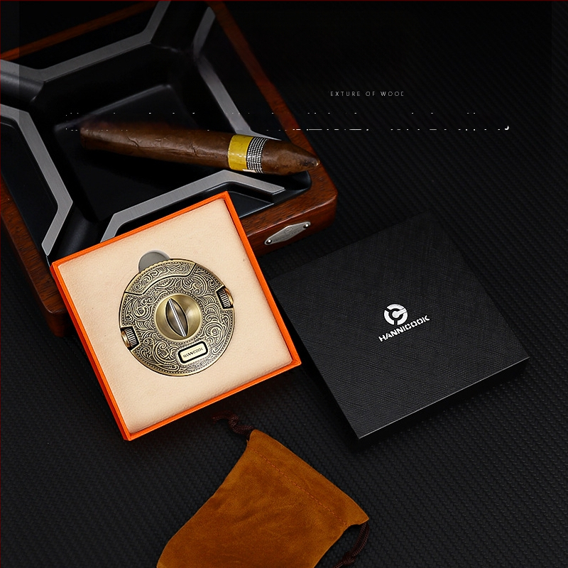 HANNICOOK zastrihávač cigár, V-tvarovaný z nerezovej ocele, telo zo zinkovej zliatiny, viaceré funkcie, poloautomatické otváranie a dierovanie