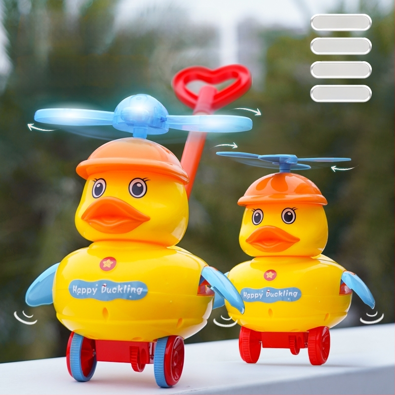 CL Hračkárska na tlačenie pre deti 0–3 rokov, kreslená kačka so zvukom – z plastu, rozvíja plazenie, uchopenie, zmysly a koordináciu ruka-oko