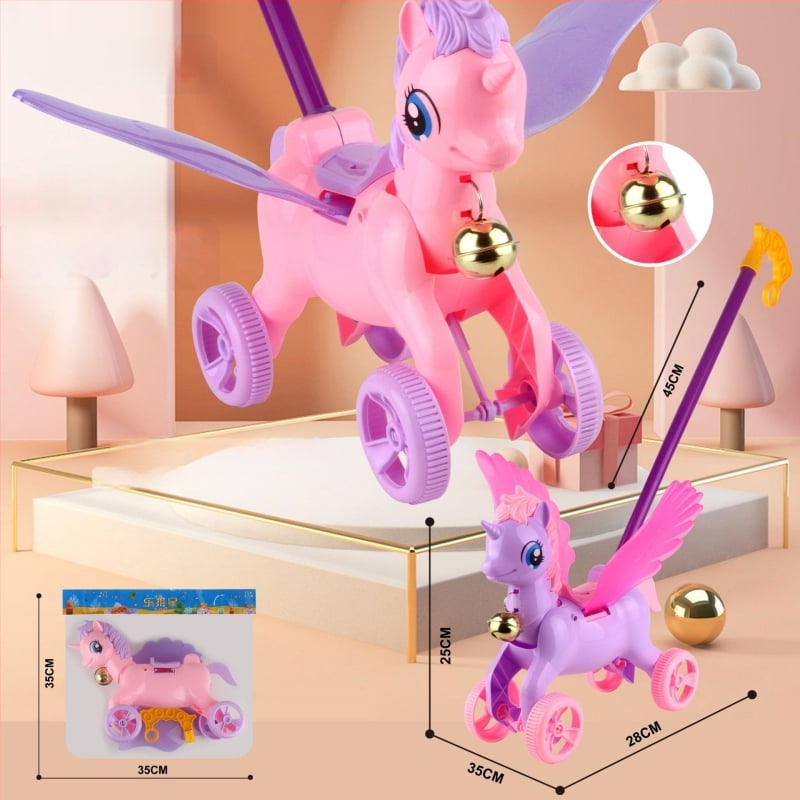 CL Hračkárska na tlačenie pre deti 0–3 rokov, kreslená kačka so zvukom – z plastu, rozvíja plazenie, uchopenie, zmysly a koordináciu ruka-oko