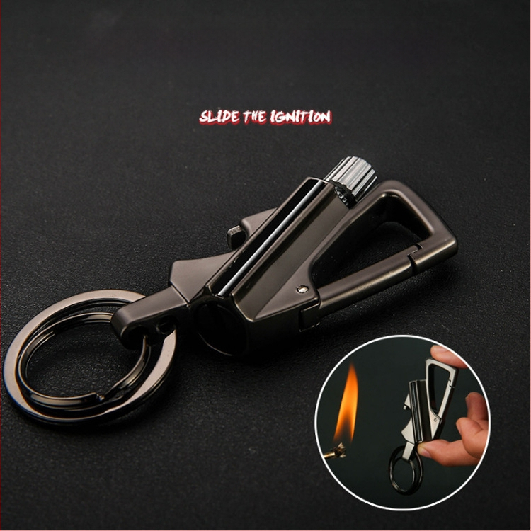 Kovová multifunkčná kerosínová zapaľovač s kľúčenkom a otváračom fľaše, vetruodolný a vodotesný, ľahko prenosný do exteriéru