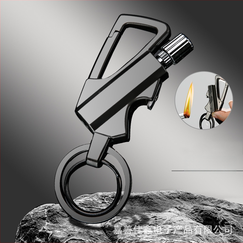 Kovová multifunkčná kerosínová zapaľovač s kľúčenkom a otváračom fľaše, vetruodolný a vodotesný, ľahko prenosný do exteriéru