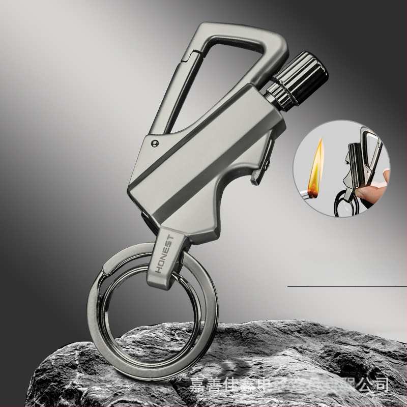 Kovová multifunkčná kerosínová zapaľovač s kľúčenkom a otváračom fľaše, vetruodolný a vodotesný, ľahko prenosný do exteriéru