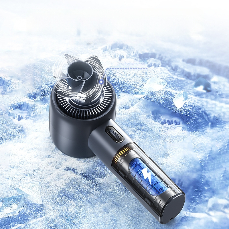 Ručný ventilátor s digitálnym displejom, bezkrokové nastavenie rýchlosti, vstavaná batéria a bezkomutátorový motor