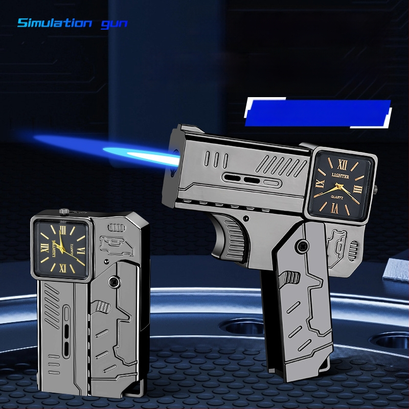 Kovový vetruodolný zapaľovač s dvojitým skladacím dizajnom, na bután, potlač loga