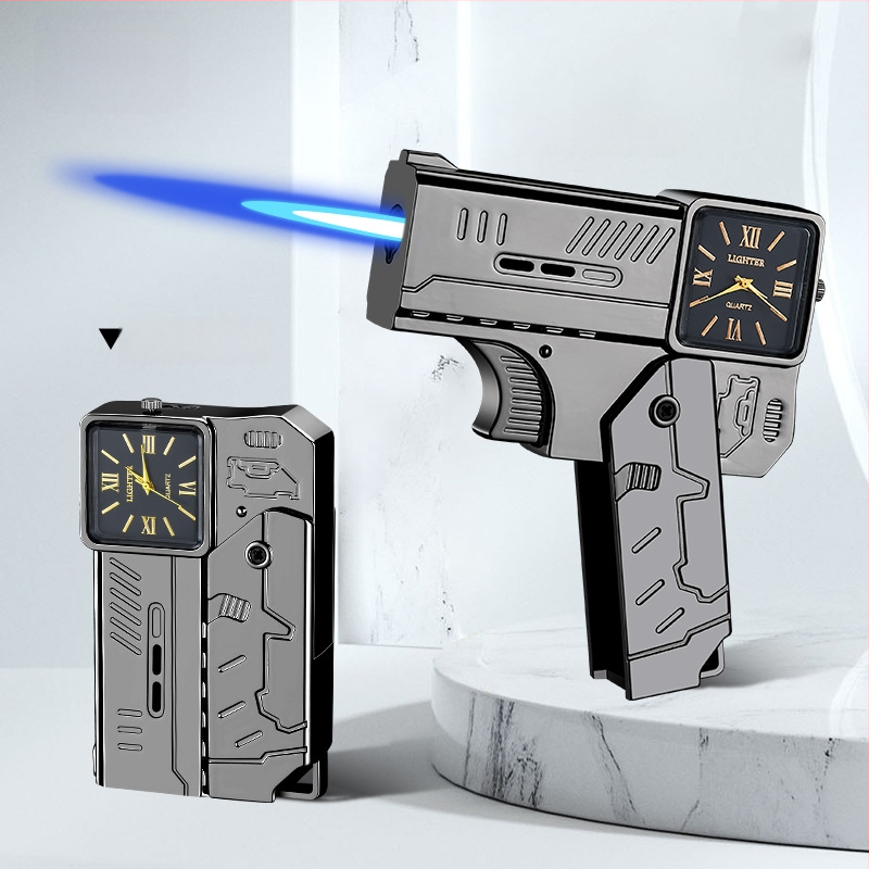 Kovový vetruodolný zapaľovač s dvojitým skladacím dizajnom, na bután, potlač loga