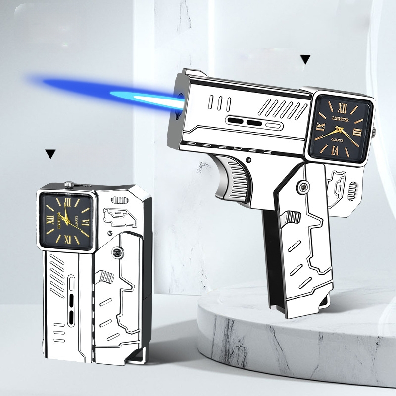 Kovový vetruodolný zapaľovač s dvojitým skladacím dizajnom, na bután, potlač loga