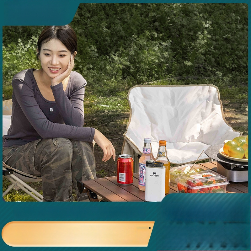 Moon Chair pre kempovanie, skladacie kreslo s kovovým rámom a PE/PVC sedením, Dacheng