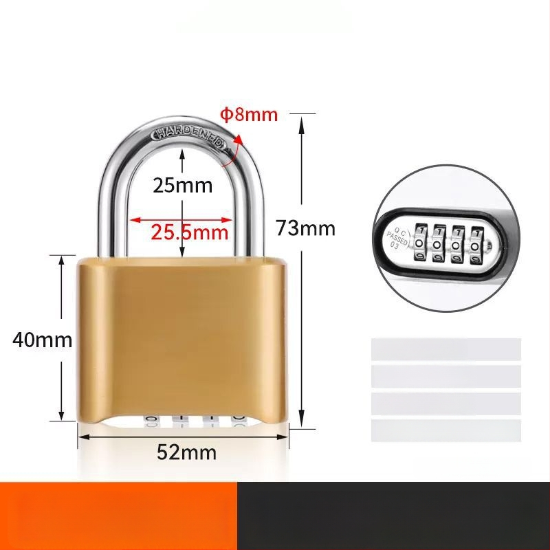 Kombinovaný zámok s digitálnym kódom, vodeodolný, zinková zliatina; hrúbka zámkovej tyčky 8 mm, rozstup tyčí 25,5 mm; vhodné pre batožinu, posilňovňu a skriňu.
