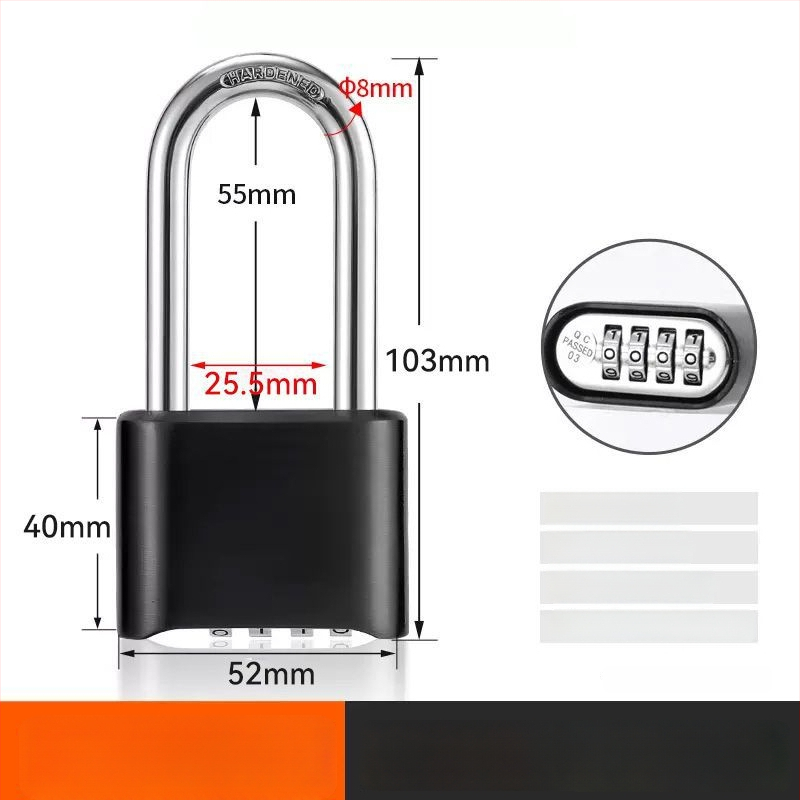 Kombinovaný zámok s digitálnym kódom, vodeodolný, zinková zliatina; hrúbka zámkovej tyčky 8 mm, rozstup tyčí 25,5 mm; vhodné pre batožinu, posilňovňu a skriňu.