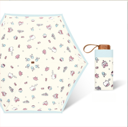 Slnečník s motívom mačka-pes, UPF50+ UV ochrana, dvojitá funkcia slnko a dážď, kompaktný vreckový, 5-dielna skladacia, polyester 190T