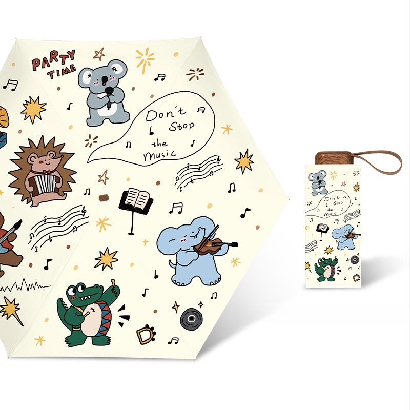 Slnečník s motívom mačka-pes, UPF50+ UV ochrana, dvojitá funkcia slnko a dážď, kompaktný vreckový, 5-dielna skladacia, polyester 190T