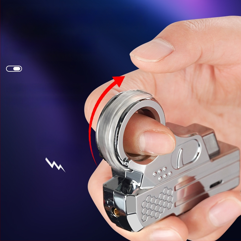 Kovový zapaľovač, vetruodolný, poháňaný butánom, nafukovací mechanizmus, červený plameň (Kovový; Vetruodolný; Bután; Nafukovací; Červený plameň)