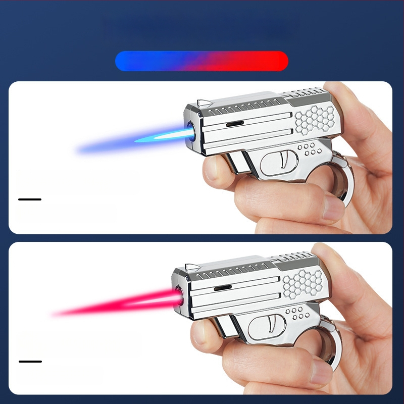 Kovový zapaľovač, vetruodolný, poháňaný butánom, nafukovací mechanizmus, červený plameň (Kovový; Vetruodolný; Bután; Nafukovací; Červený plameň)