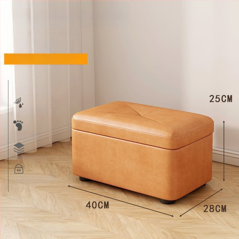 Úložný stolič na topánky, kožený povrch, obdĺžnikový tvar, konštrukcia z fiberboardu, nosnosť 150 kg, kapacita 12 L