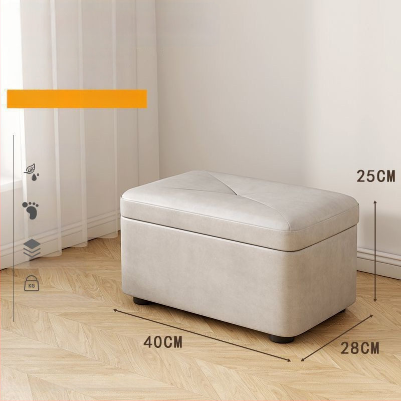 Úložný stolič na topánky, kožený povrch, obdĺžnikový tvar, konštrukcia z fiberboardu, nosnosť 150 kg, kapacita 12 L