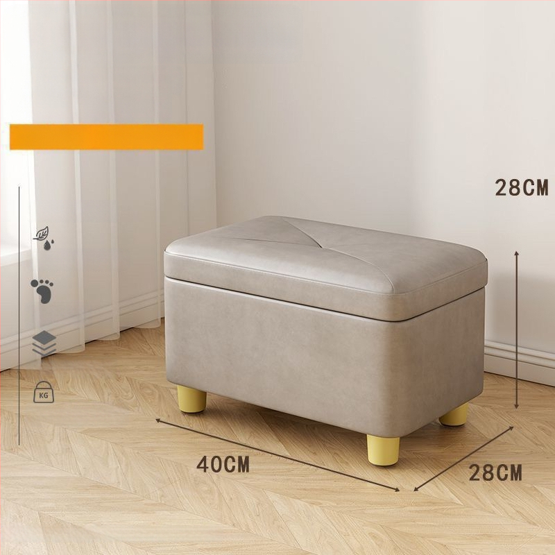 Úložný stolič na topánky, kožený povrch, obdĺžnikový tvar, konštrukcia z fiberboardu, nosnosť 150 kg, kapacita 12 L