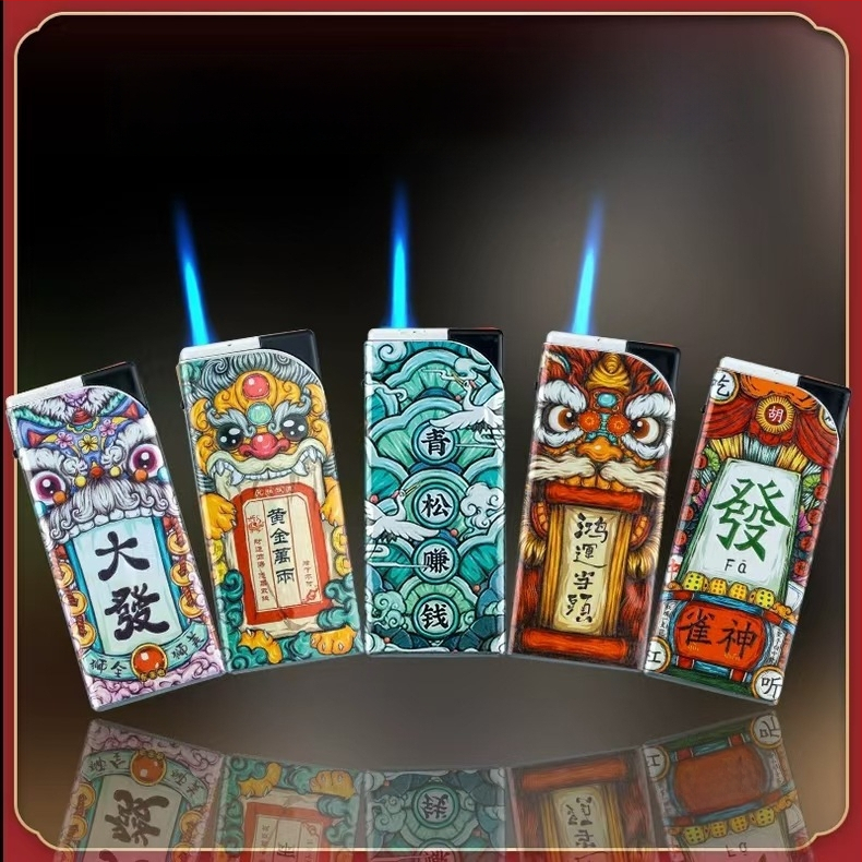 Zapaľovač s kovovým telom, proti vetru, opakovane plniteľný, palivo bután, štýl národného trendu