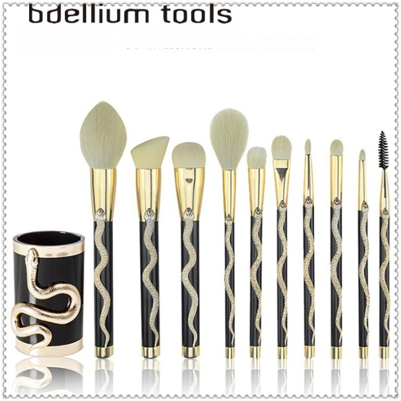 Hengrun 10-dielna súprava štetcov na make-up s ABS rukoväťou, celková dĺžka 20 cm, dĺžka štetín 5 cm, balenie v tvare valca