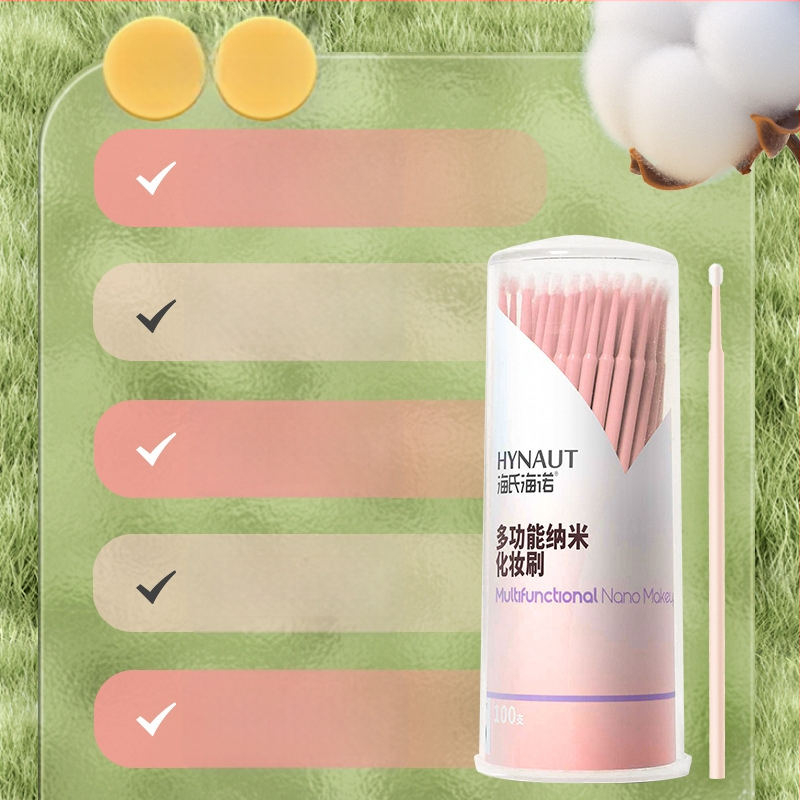 Hiseas Hina Nano sady štetcov na make-up, 100 kusov, nano štetiny, valcová kozmetická škatuľka, prenášateľná rukoväť