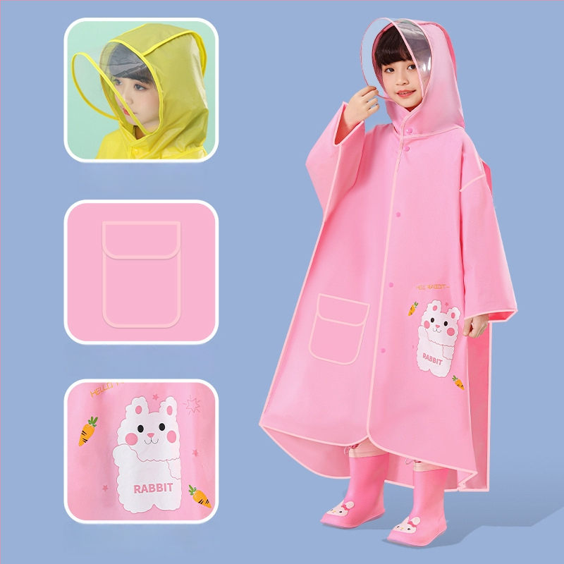 Laste EVA vihmpončo varjatud seljakoti osaga, paks ja veekindel pikk vihmariietus kooliks ja rattasõiduks