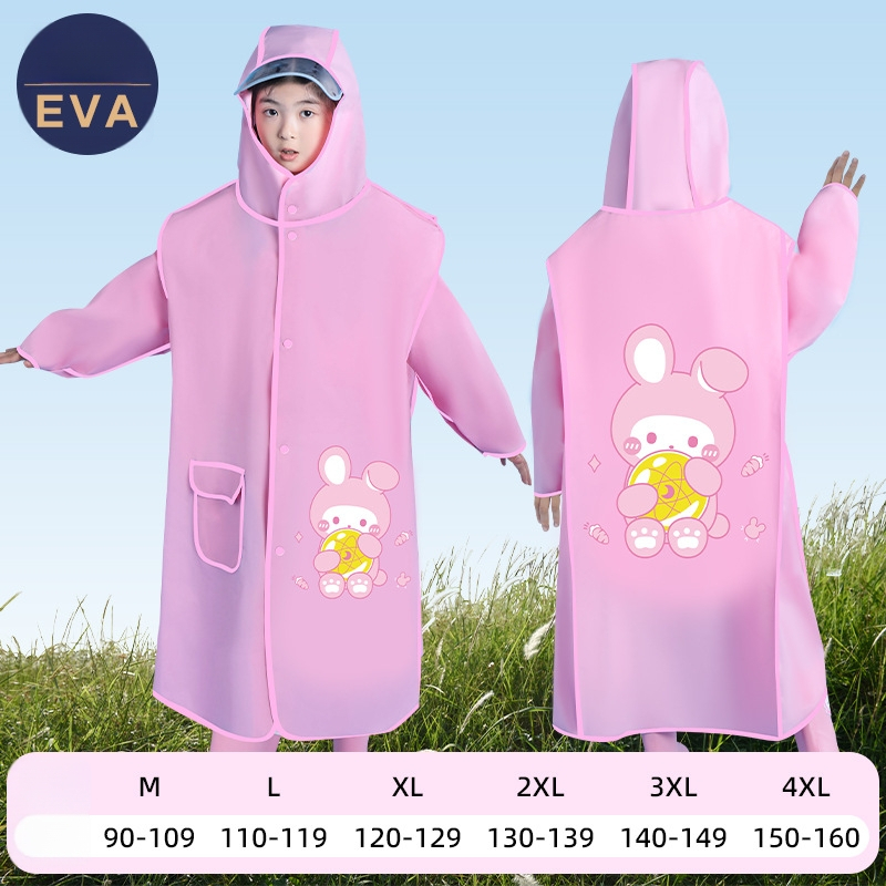 Laste EVA vihmpončo varjatud seljakoti osaga, paks ja veekindel pikk vihmariietus kooliks ja rattasõiduks