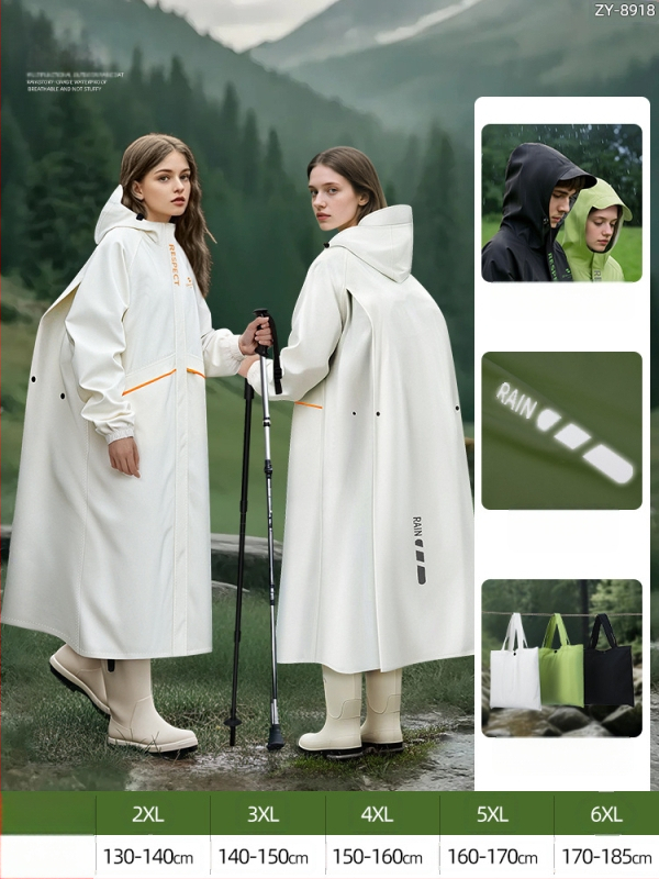 Jednodielne dažďové pončo pre dospelých, turistika, tkanina Chunya Textile, PU lepidlo vodotesný povlak