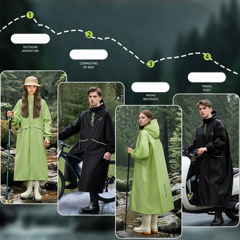 Jednodielne dažďové pončo pre dospelých, turistika, tkanina Chunya Textile, PU lepidlo vodotesný povlak