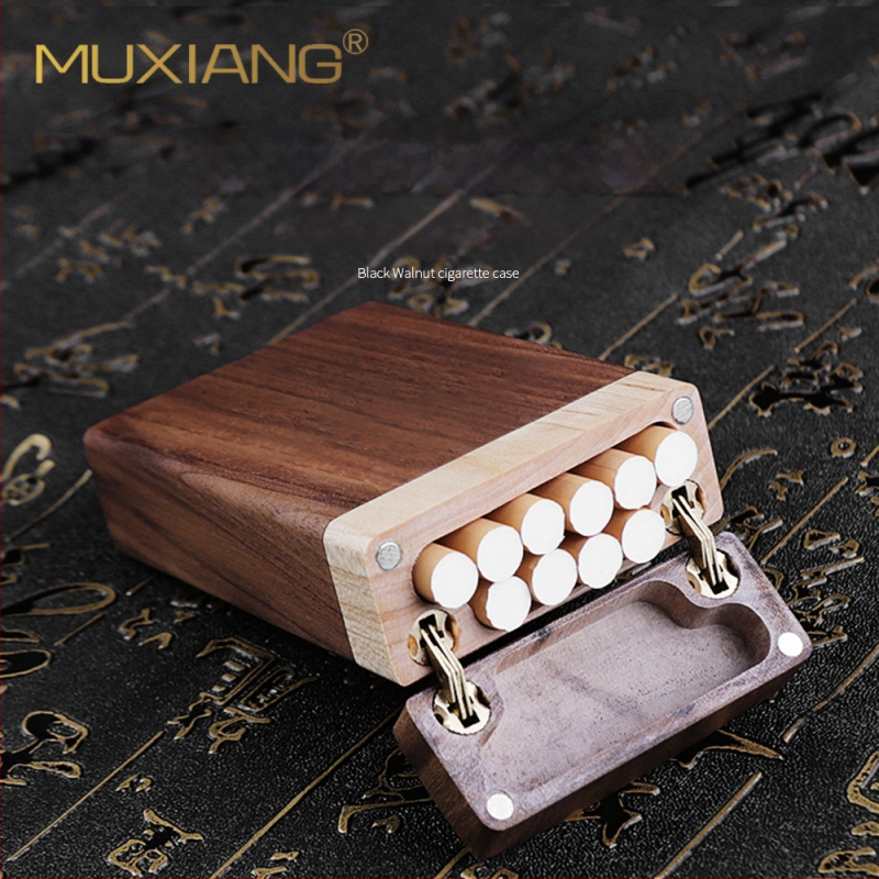 Puidust sigaretihoidik musta pähklipuu ja vahtrapuu kombinatsioonist, logotüübi trükkimine, kohandamine, privaatne märgistamine