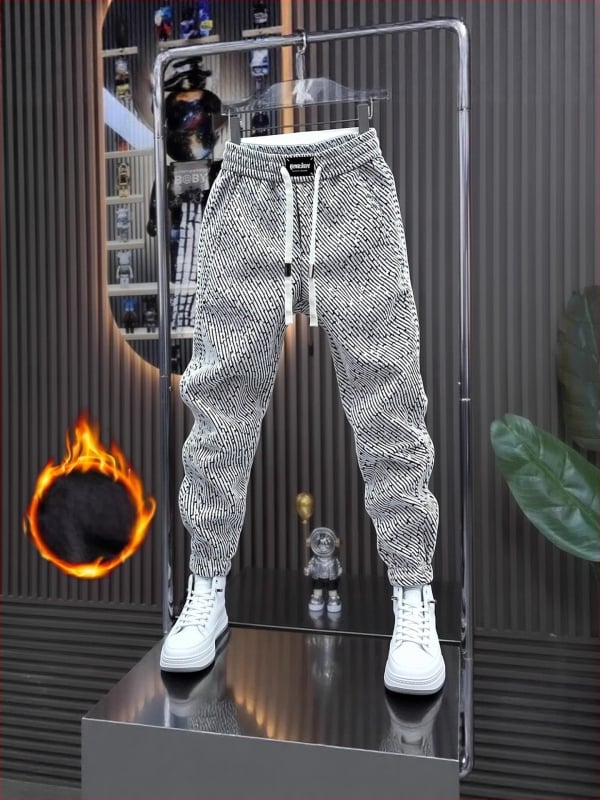 Pánske fleece športové nohavice, rovný strih, zima 2025, stredný pás, zmes polyester-bavlna (95% polyester), voľnočasové