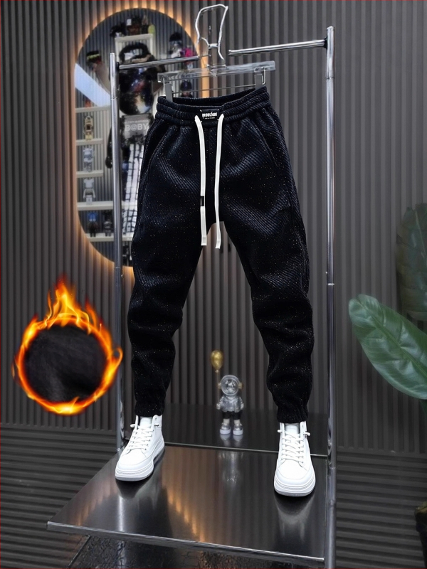 Pánske fleece športové nohavice, rovný strih, zima 2025, stredný pás, zmes polyester-bavlna (95% polyester), voľnočasové