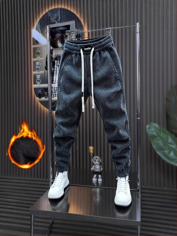 Pánske fleece športové nohavice, rovný strih, zima 2025, stredný pás, zmes polyester-bavlna (95% polyester), voľnočasové